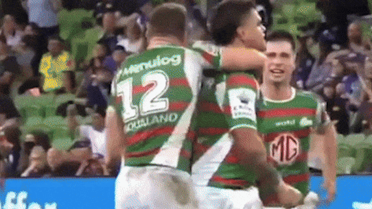 Brandon Smith mocking future teammate Latrell Mitchell after a game in 2022.