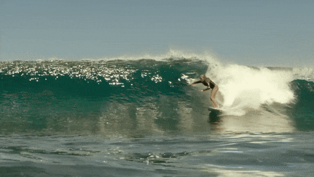 Isabella Nicholls surfing as a stunt double.