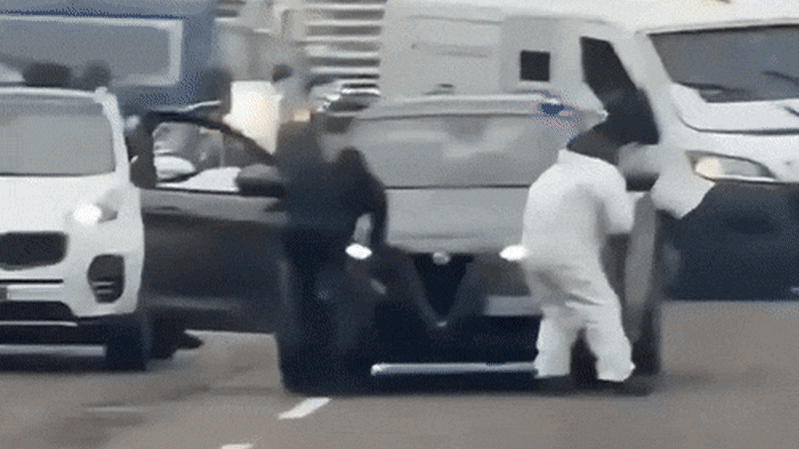 Moment gang posing as police blow up cash van on Italian motorway