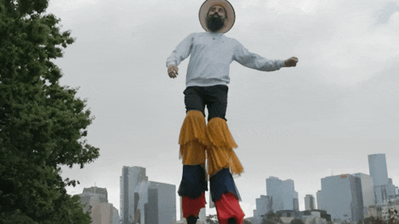 Think running a marathon is hard? Try doing it on three-kilogram stilts