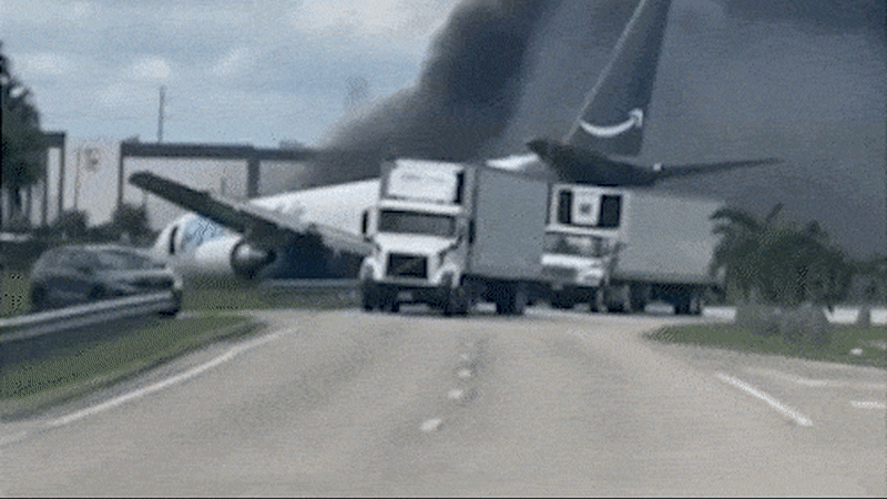 Amazon cargo plane overshoots runway in Miami, killing five