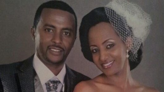 Daniel Tadese says immigration officials demanded DNA tests from him and his wife, Genet Abebe, over concerns they looked similar in this wedding photo. 
