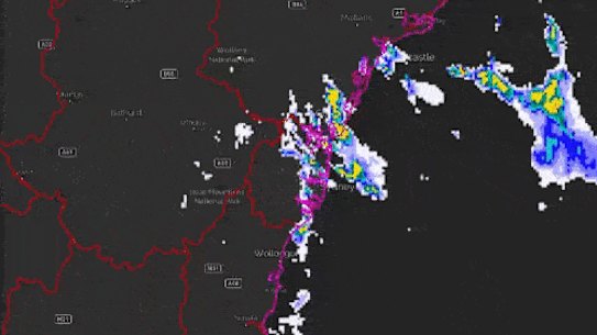 The rain radar over Sydney on February 22, 2022. 