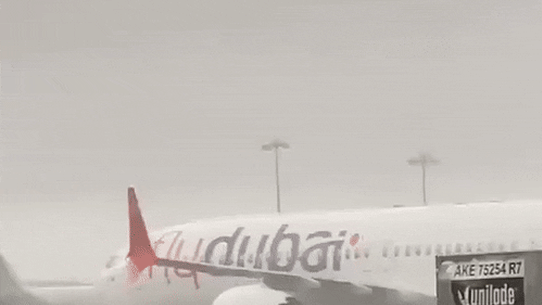 A plane in Dubai during flooding.