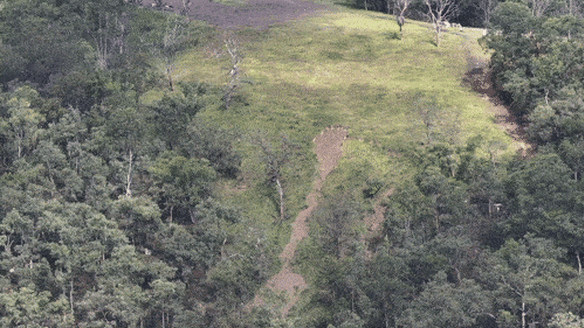 An aerial view of the Wheeny Creek site in northern Sydney, now partially grassed over.