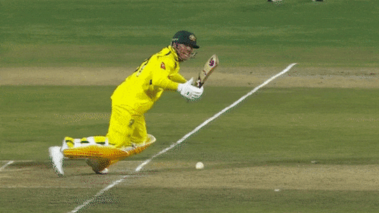 David Warner is run out after falling over attempting a quick single in the ODI match against South Africa in Potchefstroom.