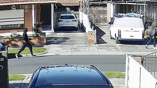 CCTV shows a gunman shooting a tradie on Denys Street at Fawkner on October 3, 2024. 