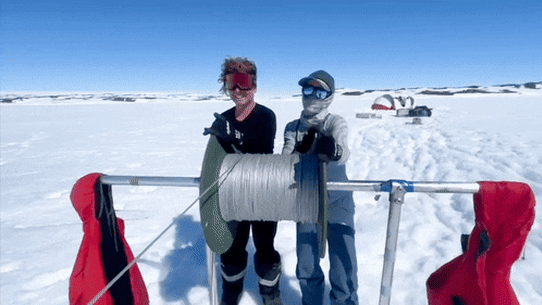 Antarctic scientists measuring the extent of ice melt on the Denman Glacier
.