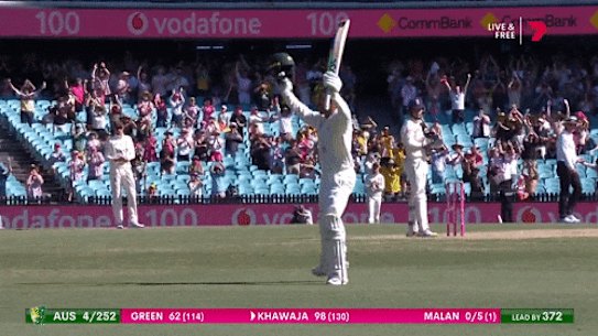 Usman Khawaja celebrates his second ton of the match at the SCG in the fourth Ashes Test. 