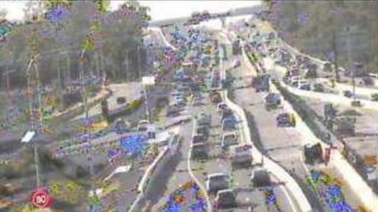 Congestion northbound on the Pacific Motorway at Rochedale.