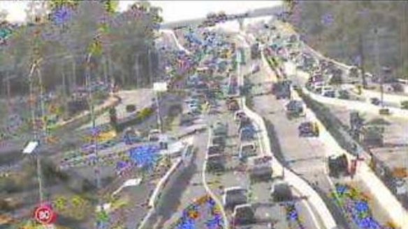 Congestion northbound on the Pacific Motorway at Rochedale.