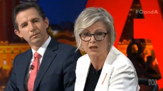 Coalition Minister Simon Birmingham and independent candidate for Indi, Helen Haines, appeared on Q&A on Monday.