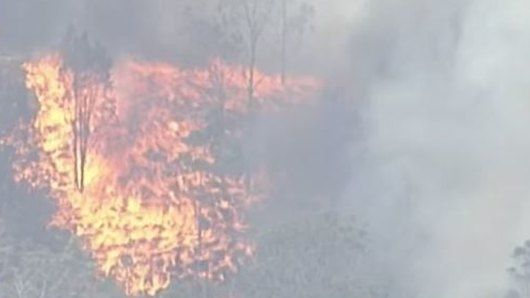 The bushfire at Pechey in the Toowoomba region on Saturday.