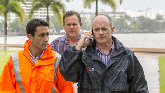 Current LNP leader David Crisafulli with former LNP leader Campbell Newman overseeing the response to Cyclone Ita in 2014.