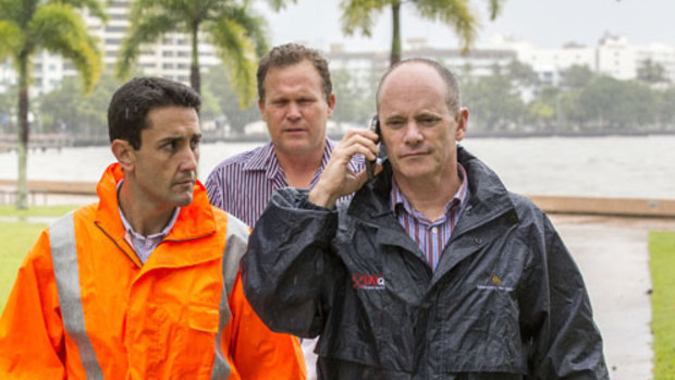 Current LNP leader David Crisafulli with former LNP leader Campbell Newman overseeing the response to Cyclone Ita in 2014.