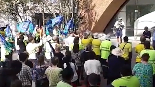 The United Services Union protest included the chant “Put some pork on your fork,” directed at Muslim mayor Ned Mannoun, last April.