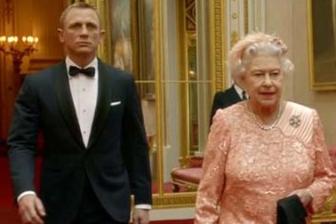 James Bond actor Daniel Craig escorts Queen Elizabeth II through the corridors of Buckingham Palace in a short film created for the opening ceremony of the London Olympics. 