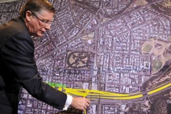 As Victorian premier in 2013, Denis Napthine unveiled his plan for the East West link design, but the project was scuttle when he lost the state election the following year.