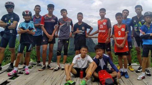 All out: the Thai soccer team who were trapped in the cave.