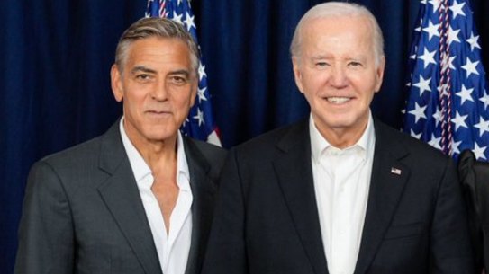 George Clooney, Joe Biden, Julia Roberts and Barack Obama at a Democratic fundraiser on June 15, 2024.