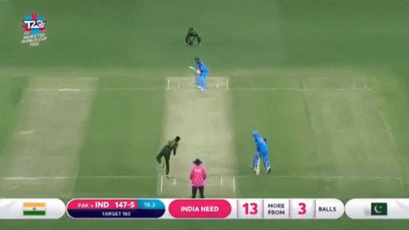 Virat Kohli hits a six off a no-ball in the final over.