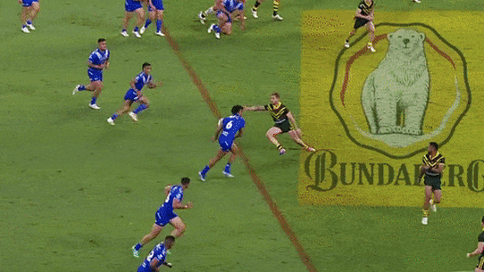 Sua Fa’alogo touches down against the Kangaroos for what would have been a fabulous try.