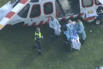 The injured man was taken to hospital via air ambulance.