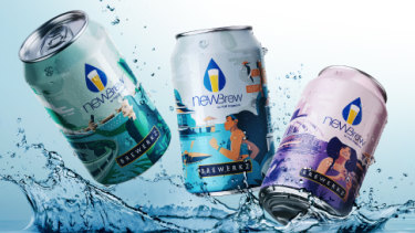 Cans of NEWBrew, a Singapore beer made with recycled sewage.