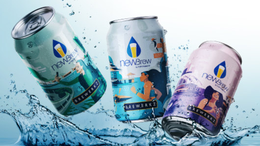 Cans of NEWBrew, a Singapore beer made with recycled sewage.