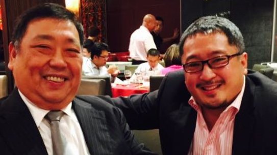 Former NSW Labor MP Ernest Wong and Valentine Yee's brother Jonathan at the 2015 Chinese Friends of Labor dinner at The Eight restaurant in Sydney.