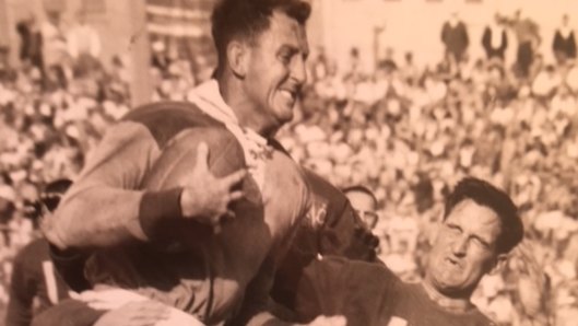 Former Queensland Opposition Leader Nev Warburton in his rugby league playing days in Brisbane. Mr Warburton played for Brisbane in the Bulimba Cup against Ipswich.
