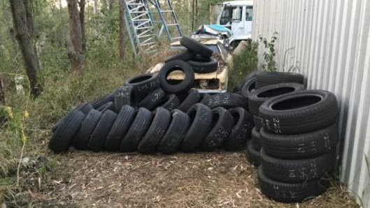 Second-hand tyres, allegedly stolen by the MHC to use for burnouts.