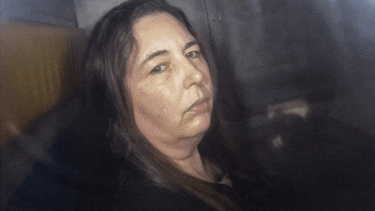 Images of Erin Patterson in the back of a police van.