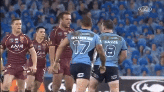 Paul Gallen punches Nate Myles in a State of Orign match.