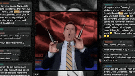 This GIF of Stephen Colbert was posted in a chat for cosmetic injectables workers.