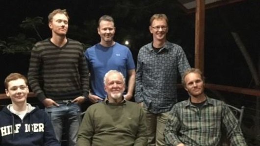 Scientist Brendan Zietsch (back left) with his father, three brothers and a nephew (also one of six males).