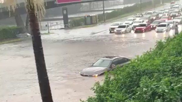 Flooding on James Ruse Drive at Parramatta on February 8. 