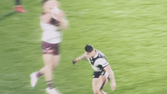 The contentious tackle on Reuben Garrick.