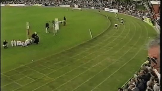 Cathy Freeman starts from a long way back at Stawell in 1995.