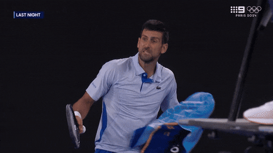 Novak Djokovic makes his feelings known during his first round match at the Australian Open in 2024.