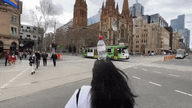 Spotted! Melbourne’s water bottle girl, bringing balance to her life – and the city