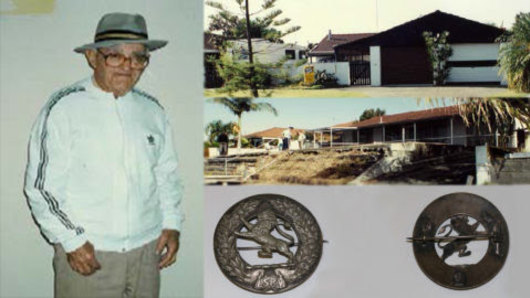 Hugo Benscher, his Paradise Point home in 1992, and a brooch that may be linked to the investigation of his death.