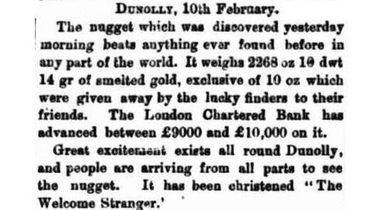 First report of the find in The Age, February 11, 1869.