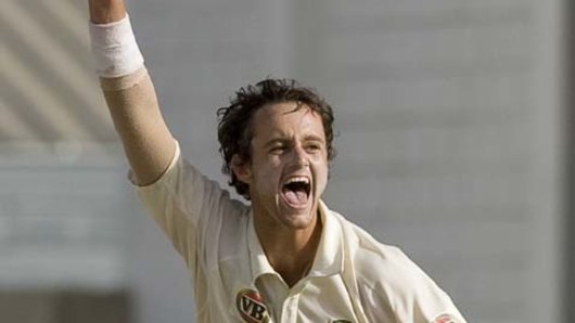 New appointee: Beau Casson celebrates after dismissing Xavier Marshall in Bridgetown during his first and only Test appearance in 2008.