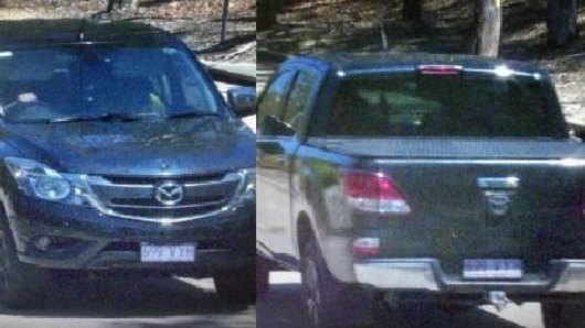 The black Mazda BT-50 dual-cab ute with false Queensland registration 699 VYH involved in the armed robbery.