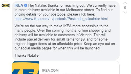 Ikea tells customers on Facebook it's expanding delivery.