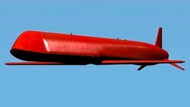 An artist's rendering of Russia's 9M730 "Burevestnik"  intercontinental cruise missile with a nuclear engine.
