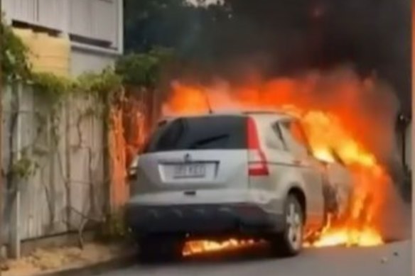 The car was set on fire in Wavell Heights after the hit and run in Chermside.