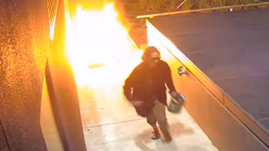 Police are hoping to track down a woman who lit fires outside businesses in Cheltenham. 