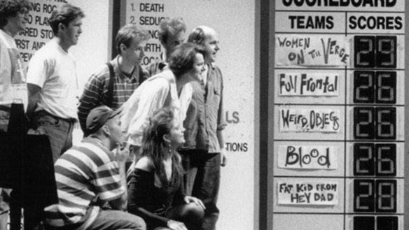 Julia Zemiro, front row at St Martins in the late 1980s, with team members including Glenn Robbins, left.